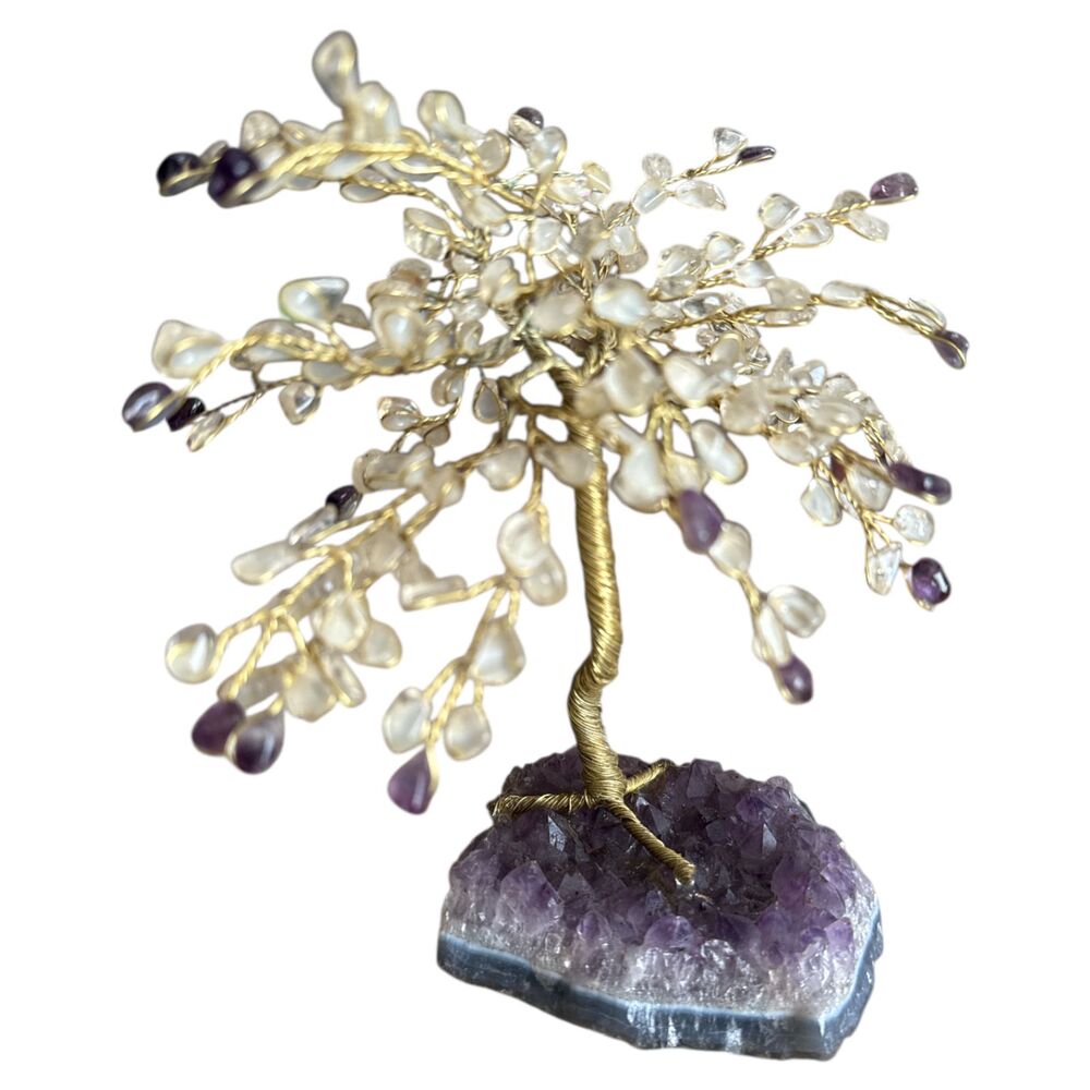 Amethyst Crystal Base Gemstone Tree Crystal & Amethyst Chips Brass Wire - Picture 2 of 8